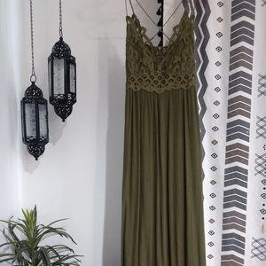 Free People One Adella Maxi Slip Dress in Olive Green, Women's Medium